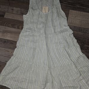 Light Striped Sleeveless Tiered Sundress - Blue & White